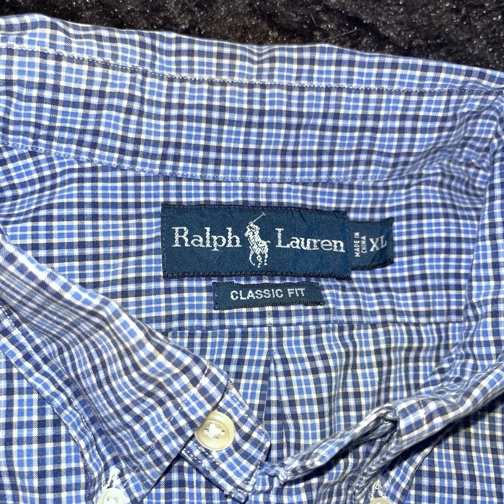 Ralph Lauren Button Down Shirt Mens Size XL Blue Plaid Classic Fit Long Sleeve - Picture 4 of 8